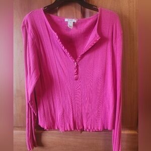 Alfani Fuchsia Ribbed Long Sleeve Top